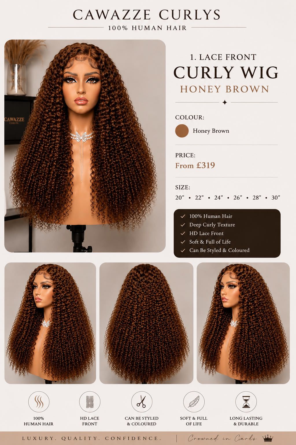 Lace Front Curly Wig – Honey Brown