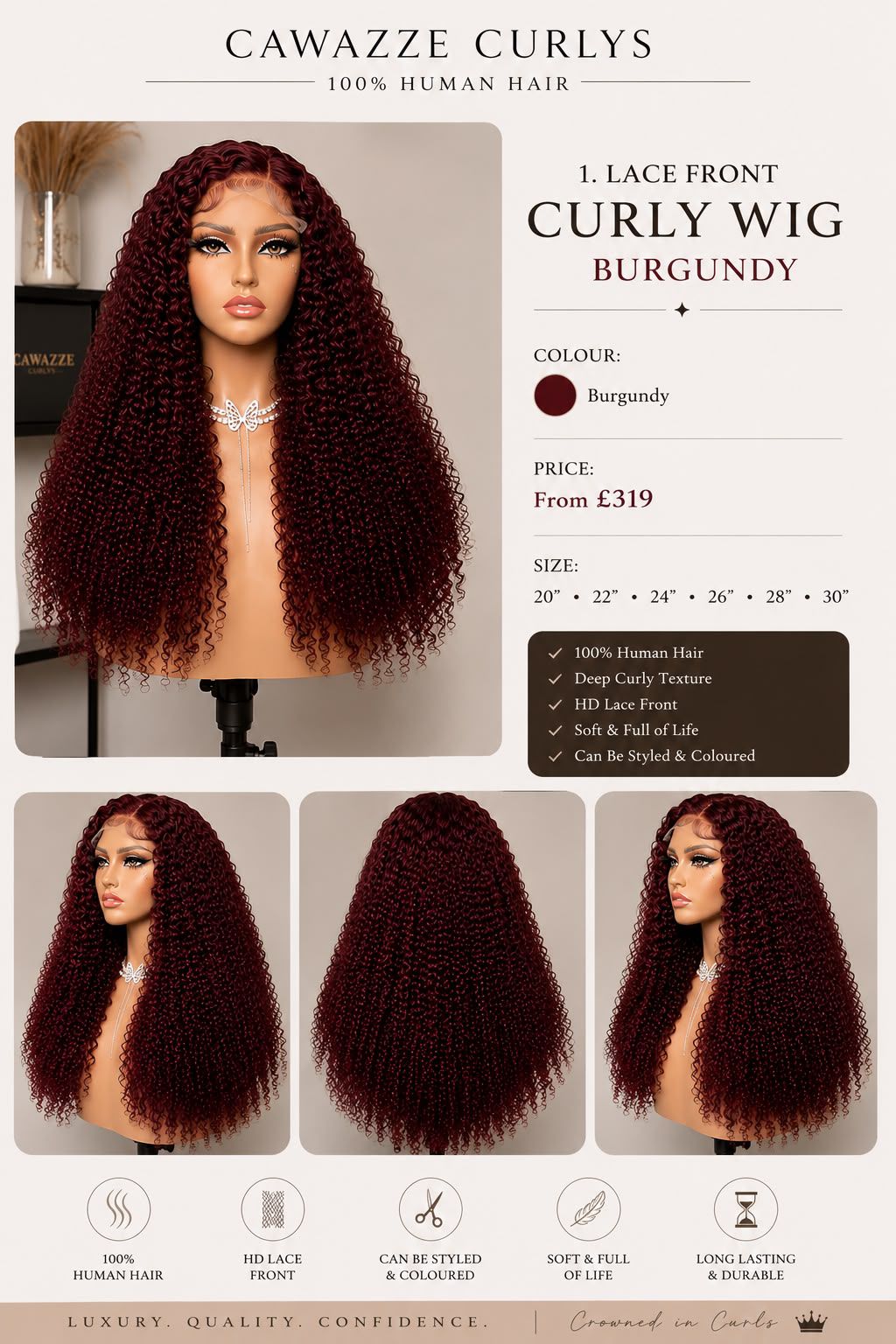 Lace Front Curly Wig – Burgundy